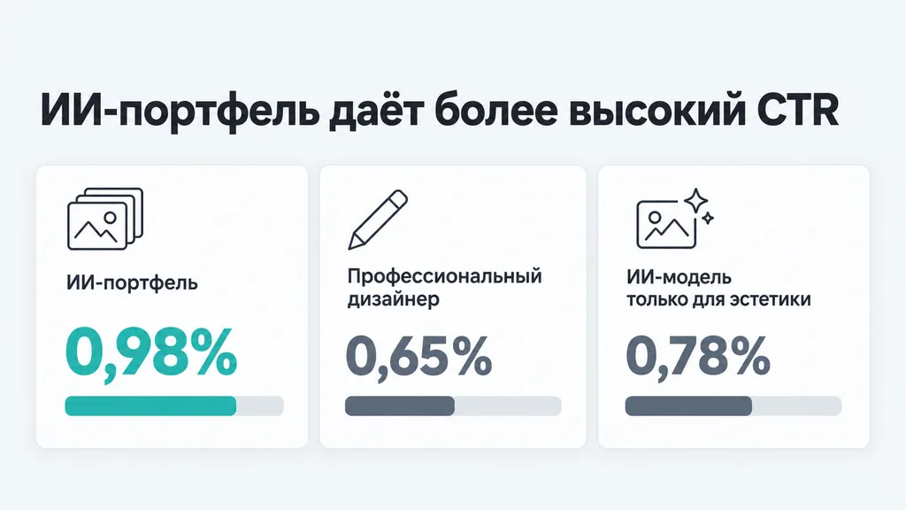 Сравнение CTR у ИИ-портфеля, профессионального дизайнера и ИИ-модели для эстетики