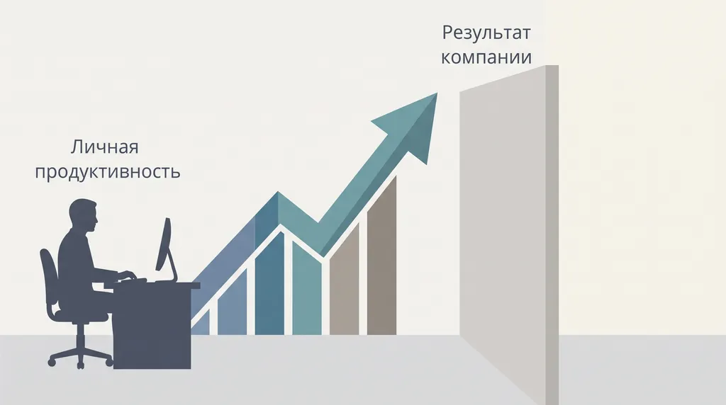 Столбик личной продуктивности сотрудника растёт, но упирается в стену «Результат компании»