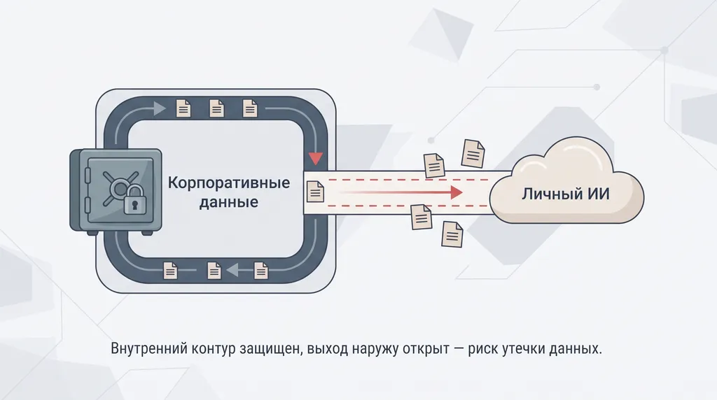 Закрытый сейф корпоративных данных в контуре, из него документы утекают в облако «Личный ИИ»