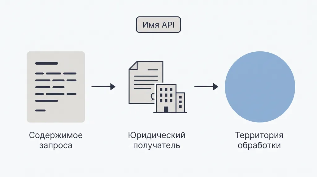 Схема прослеживает содержимое запроса через юридического получателя к территории обработки