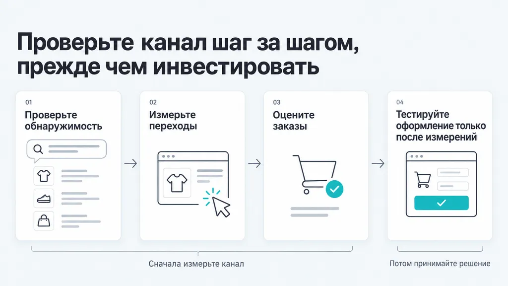 Четыре шага проверки ИИ-канала: обнаружимость, переходы, заказы и тест оформления